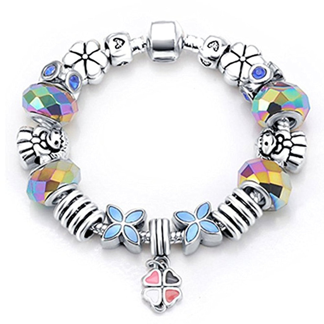 VPKJewelry Silver Tone Chain Crystal Monkey Bead Murano Glass Charm Bracelet