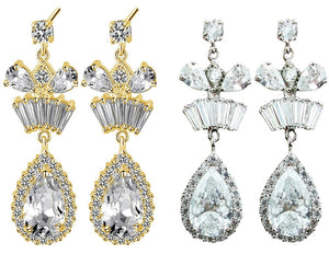 VPKJewelry Weddings Drop Earrings Austrian Crystal Chandelier Dangle White or Yellow Gold plated 40x13 mm