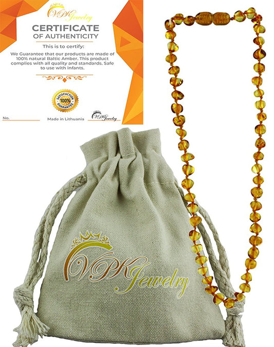 VPKJewelry Amber Teething Necklace Babies Anti Inflammatory Drooling Pain Reduce Honey Unisex Baltic