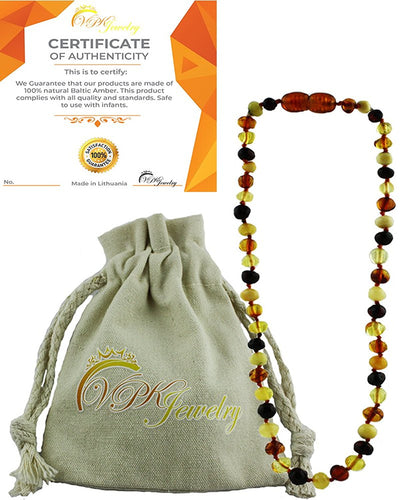 VPKJewelry Amber Teething Necklace Babies Anti Inflammatory Drooling Pain Reduce Properties Multi-color Baltic