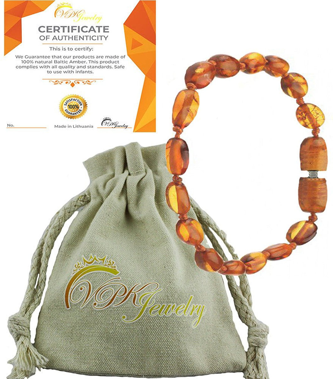 VPKJewelry Amber Teething Oval Bracelet Babies Anti Inflammatory Drooling Pain Reduce Cognac Honey Unisex Baltic