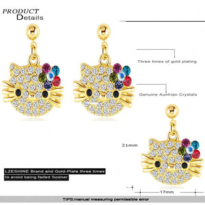 VPKJewelry Women's ladies Girls Kids Kitty Cat 18k Gold Austrian Crystal Stud Multi color Earrings 3 color (White)