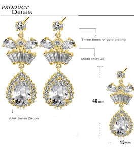 VPKJewelry Weddings Drop Earrings Austrian Crystal Chandelier Dangle White or Yellow Gold plated 40x13 mm